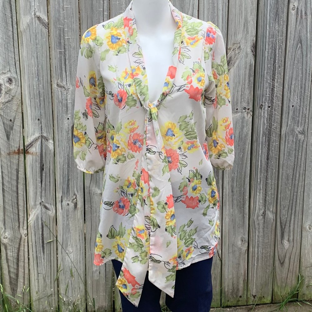 Everly sheer top,necktie,Spring&Summer flowers
